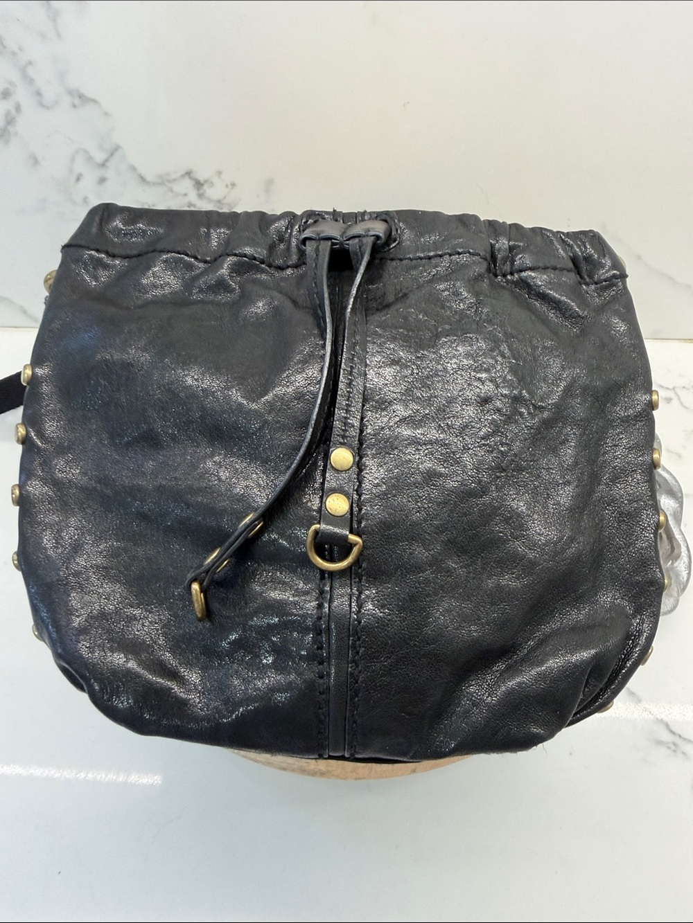 Fossil Black leather Messenger Bag with Leather Logo Patch